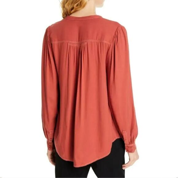 Joie Saiyuri Button Down Drapey Blouse Shirt in Desert Spice Orange, Size Medium - Picture 12 of 14